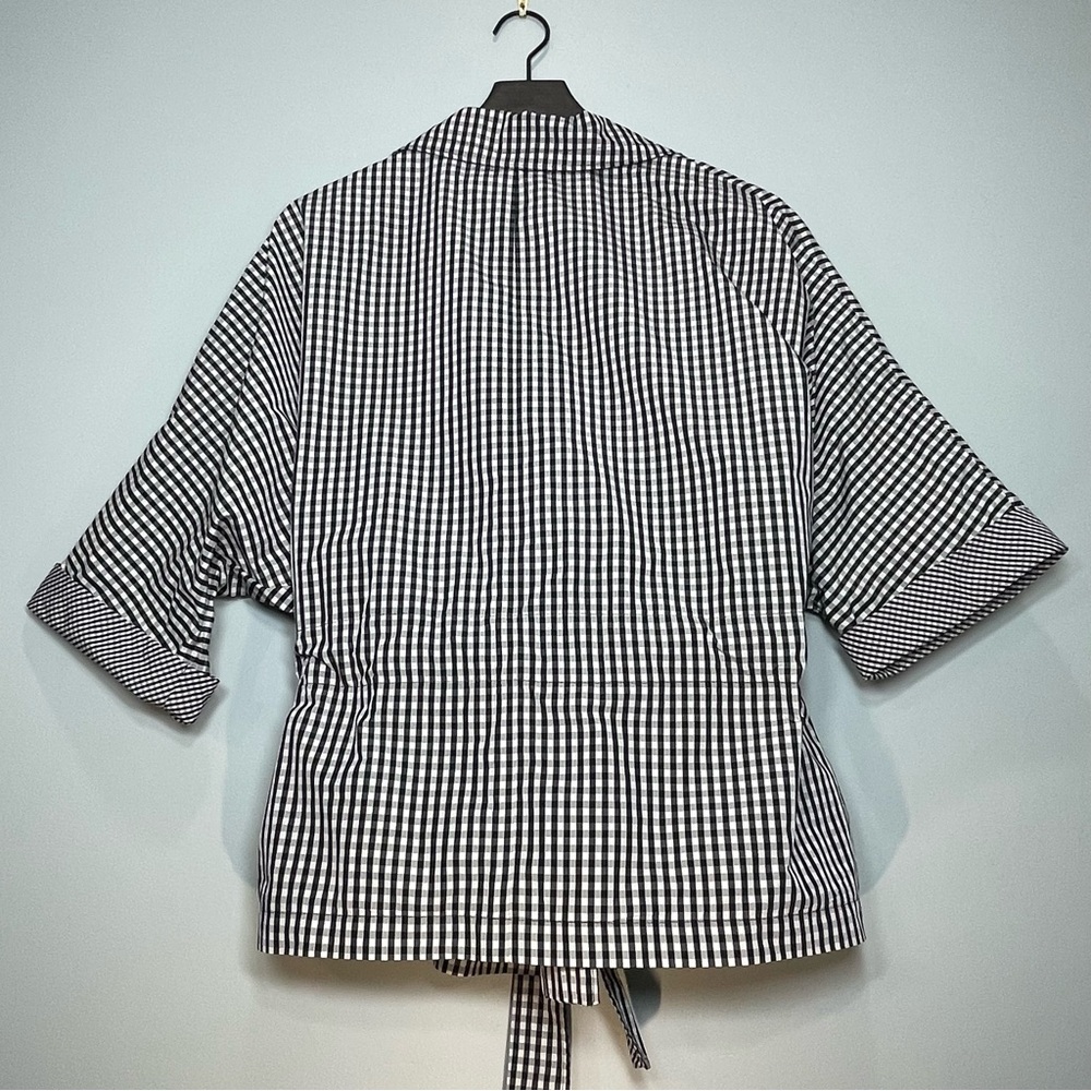 TALBOTS Womens Black White Gingham Lightweight Belt Jacket Dolman Sleeve Size L - Picture 2 of 5